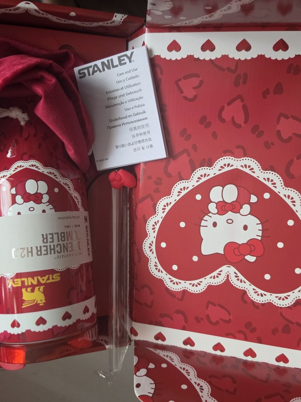 Stanley Red Hello Kitty Heart Tumbler with Matching Straw